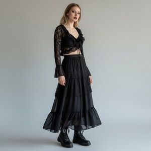 Sheer black ruffled lace Whimsigoth cropped cardigan Fairy Grunge